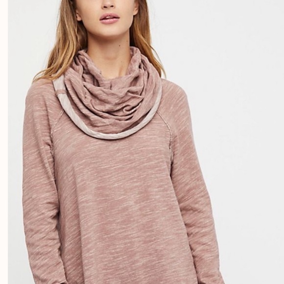 FREE PEOPLE Beach Cacoon Cowl Neck Sweater Long Sleeve Hoodie Top Dusty Rose i7 - Picture 9 of 12